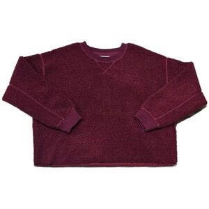 American Eagle Sherpa Fleece Sweatshirt Burgundy Maroon Crew Neck Pullover Small